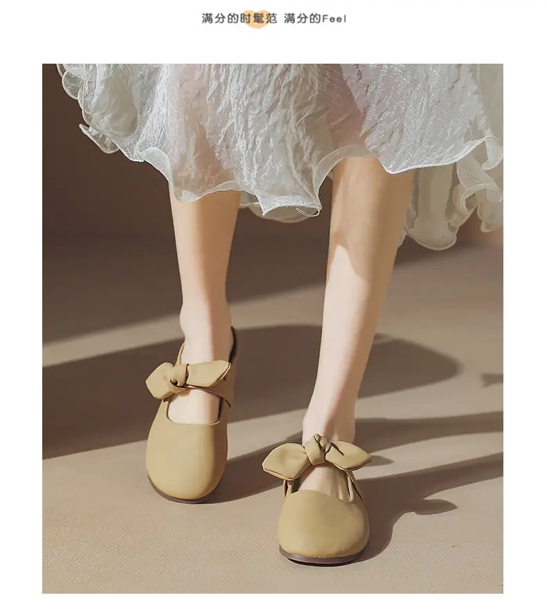 Baotou Slippers Women's Outwear Lazy Shoes 2024 Spring New French Style Gentle Bow Slip-on Half Shoes — feature 12