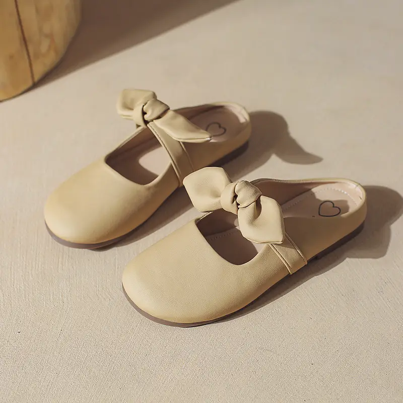 Baotou Slippers Women's Outwear Lazy Shoes 2024 Spring New French Style Gentle Bow Slip-on Half Shoes