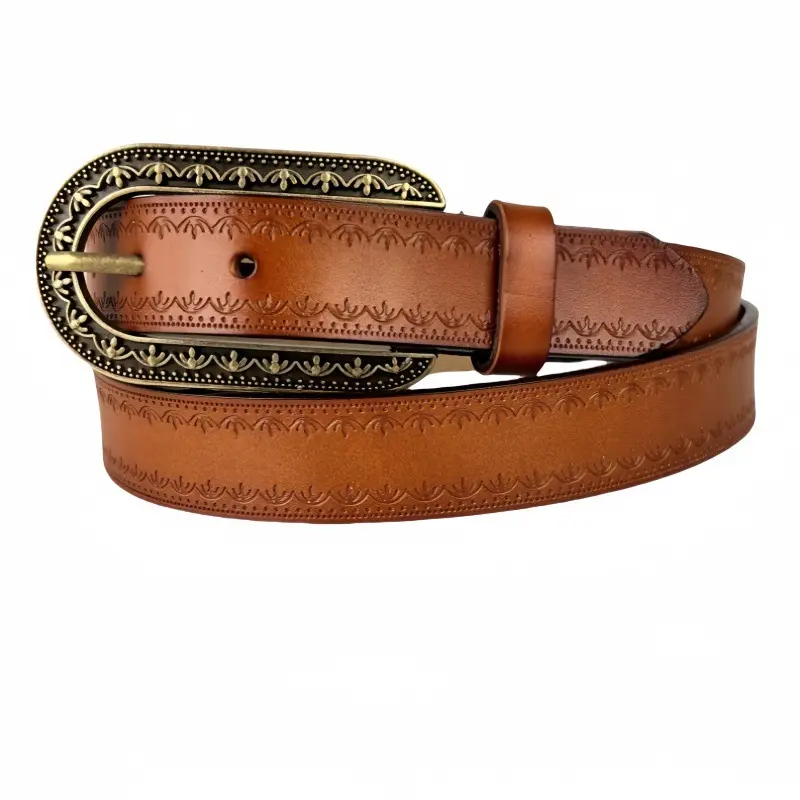 Vintage Red Leather Belt with Gold Buckle - Image 6