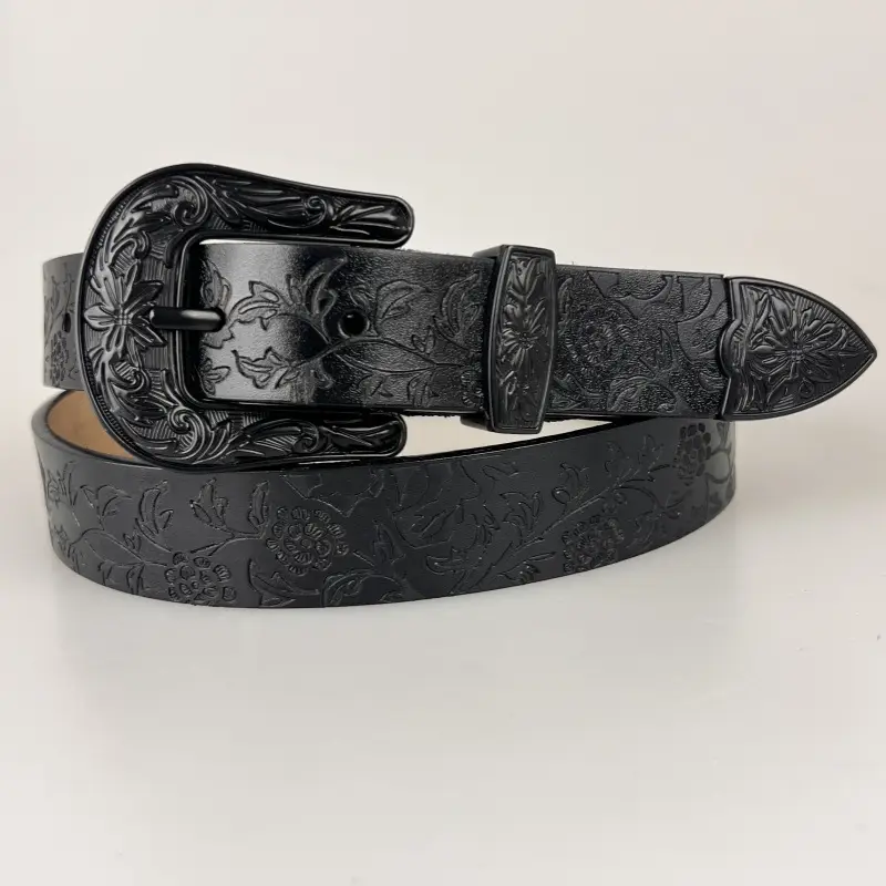 Vintage Red Leather Belt with Gold Buckle - Image 7