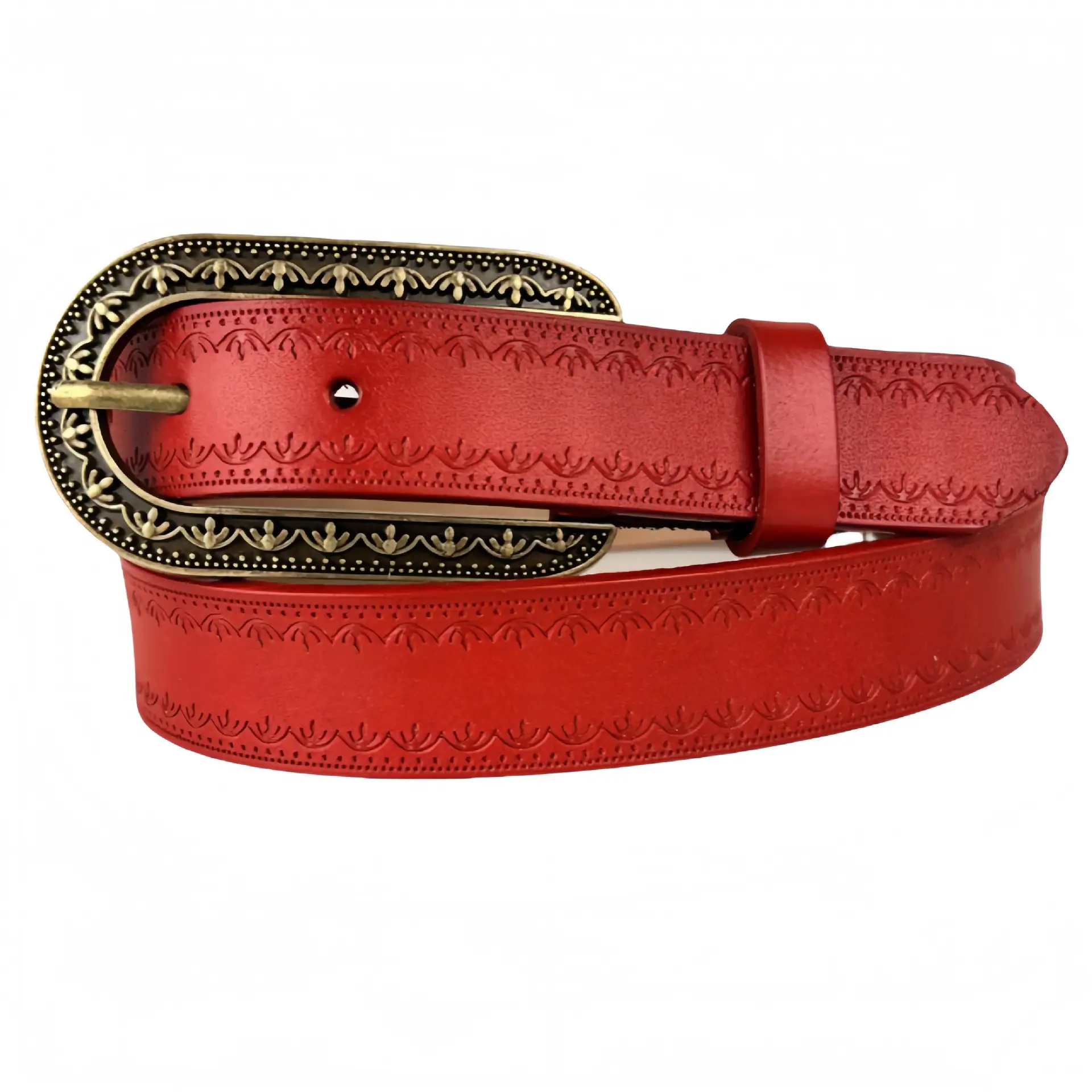 Vintage Red Leather Belt with Gold Buckle - Image 9