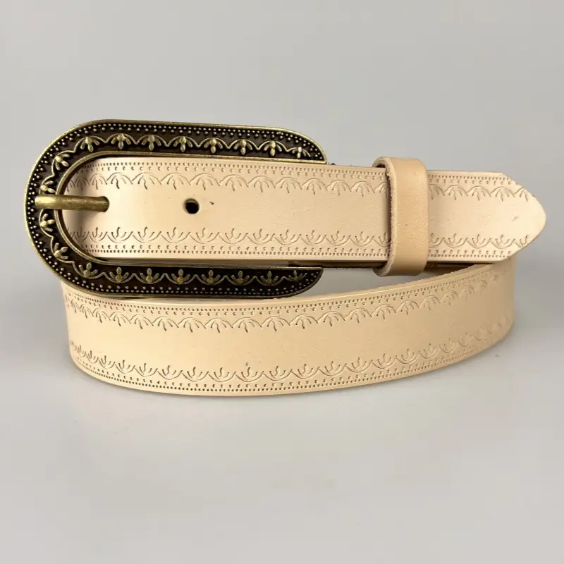 Vintage Red Leather Belt with Gold Buckle — feature 10