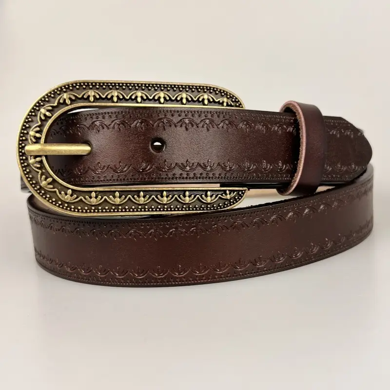 Vintage Red Leather Belt with Gold Buckle - Image 2