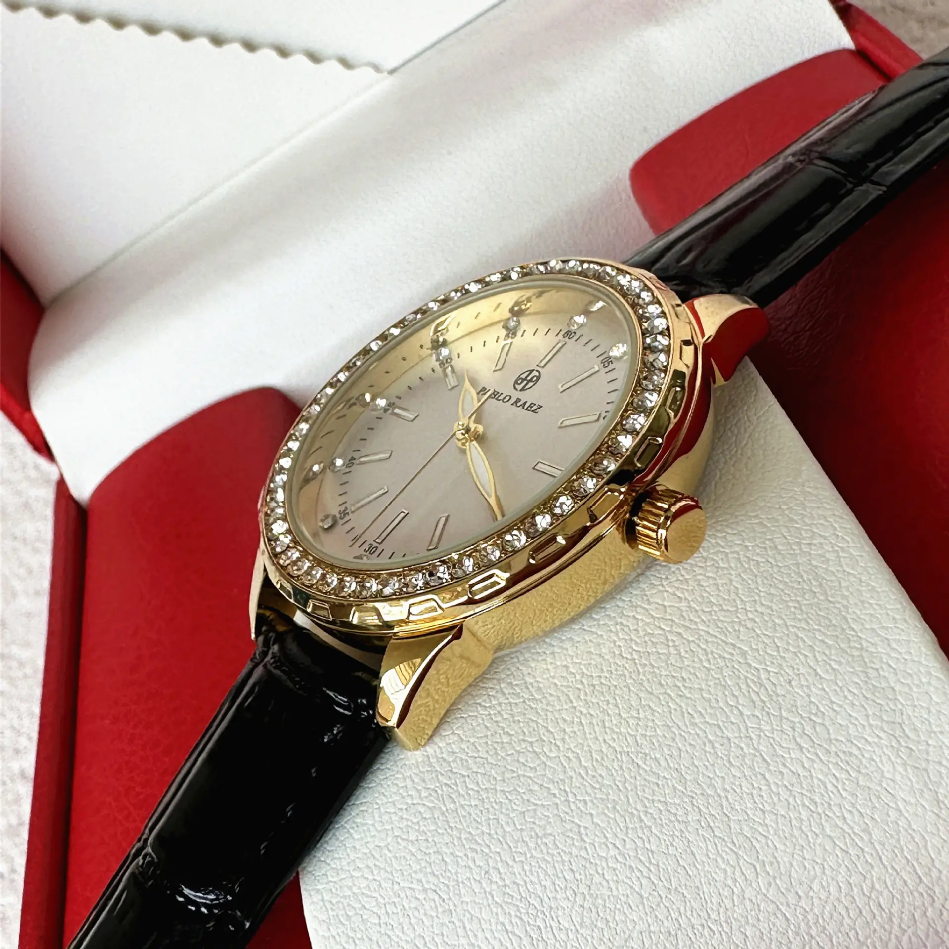 PABLO RAEZ Gold Watch with Light Dial & Waterproof Black Strap - Image 8