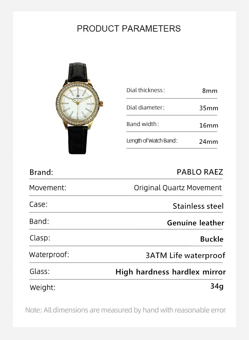 PABLO RAEZ Gold Watch with Light Dial & Waterproof Black Strap — feature 24