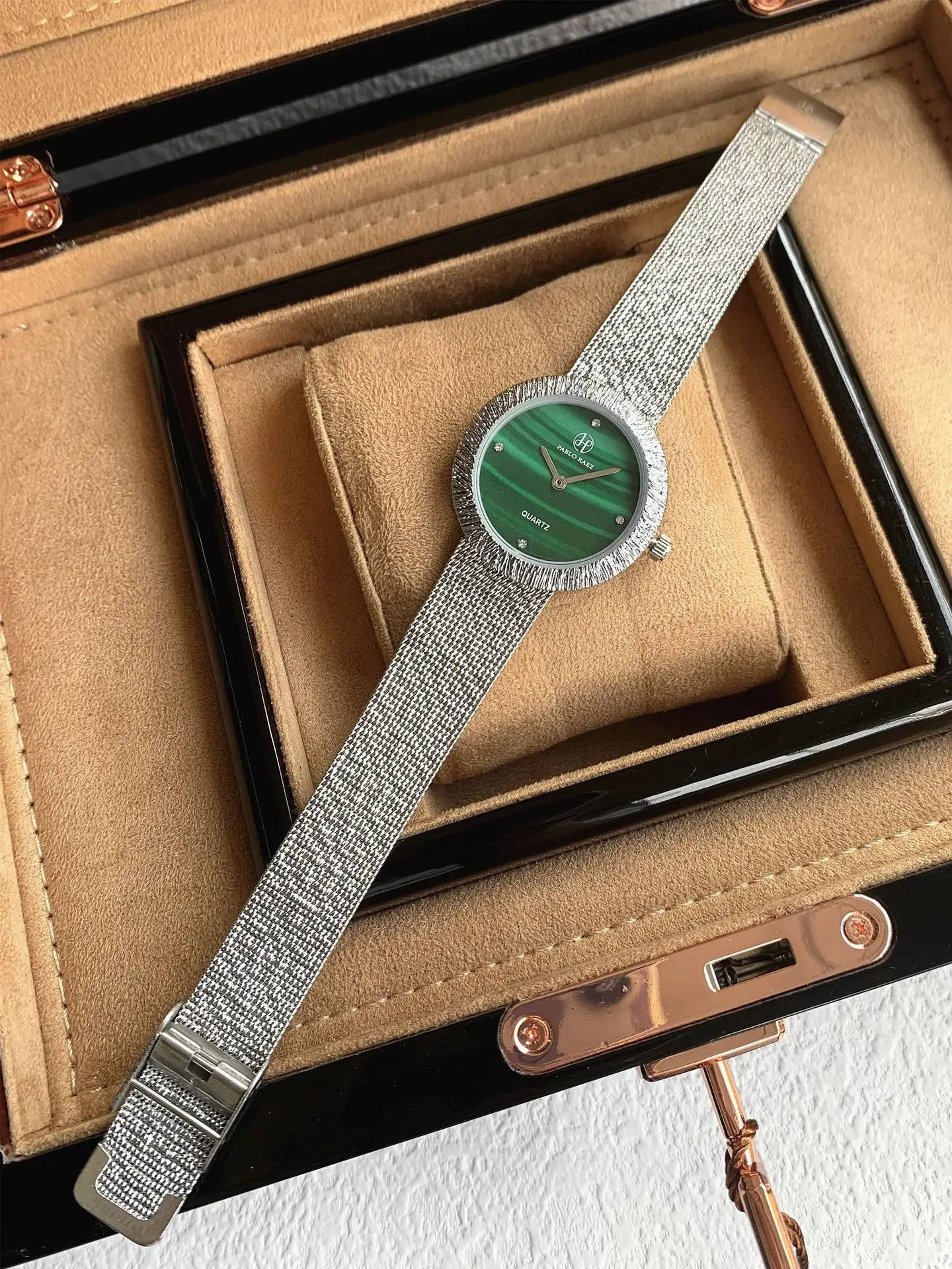 Small Green Quartz Women's Watch with Diamond Band — feature 13