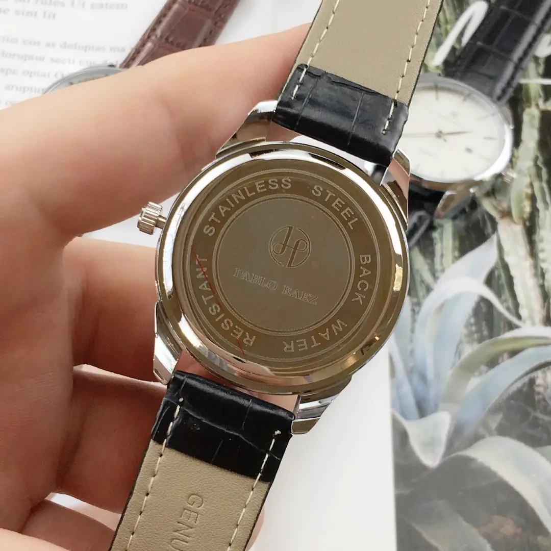 Men's Waterproof Quartz Watch with Brown Leather Strap