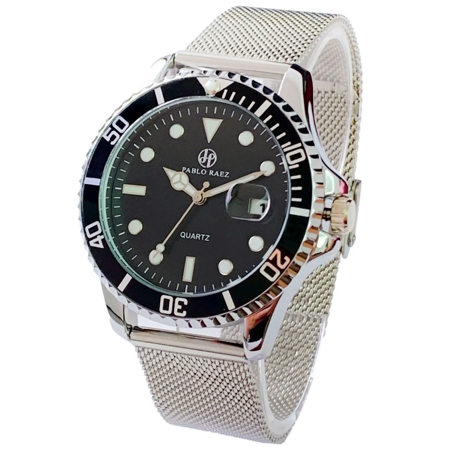 Men's Black Leather Belt Watch with Green Dial & Quartz Movement