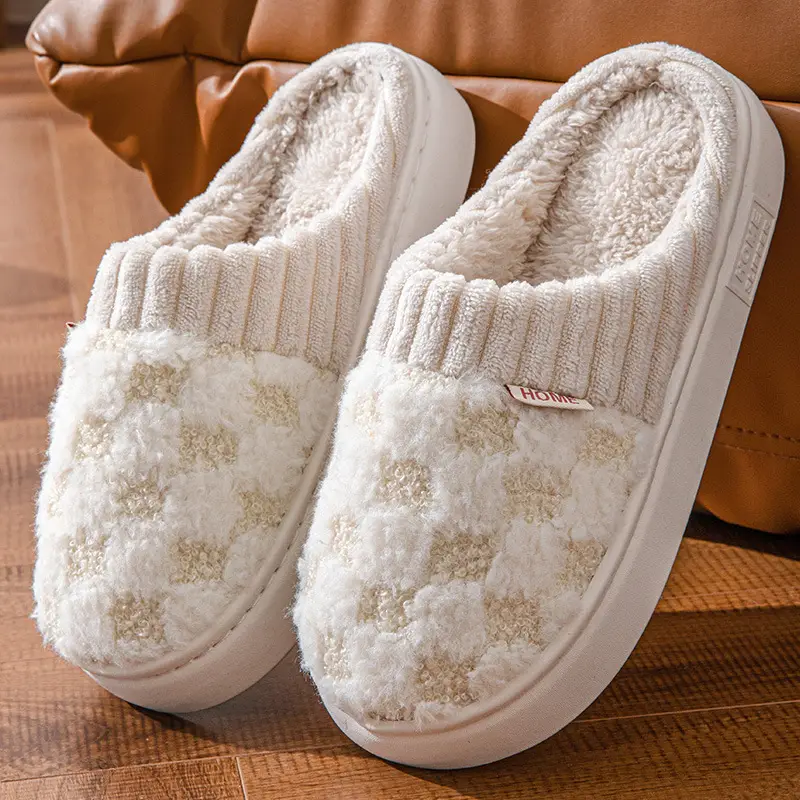 Cotton Slippers Green White Warm Indoor Women Winter - Image 6