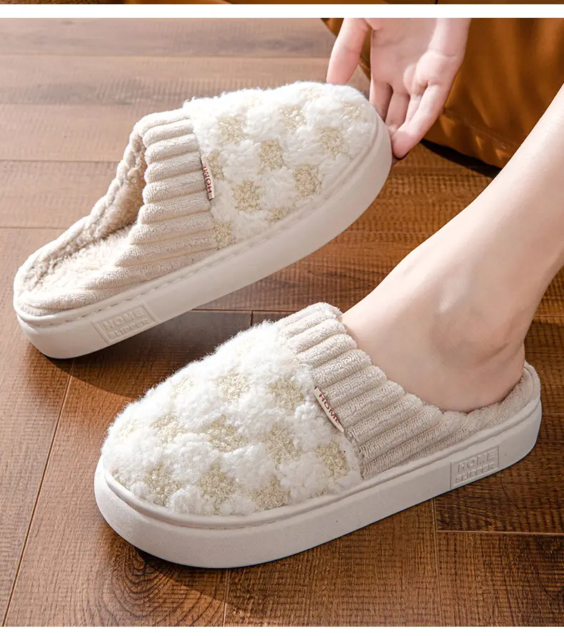Cotton Slippers Green White Warm Indoor Women Winter — feature 12