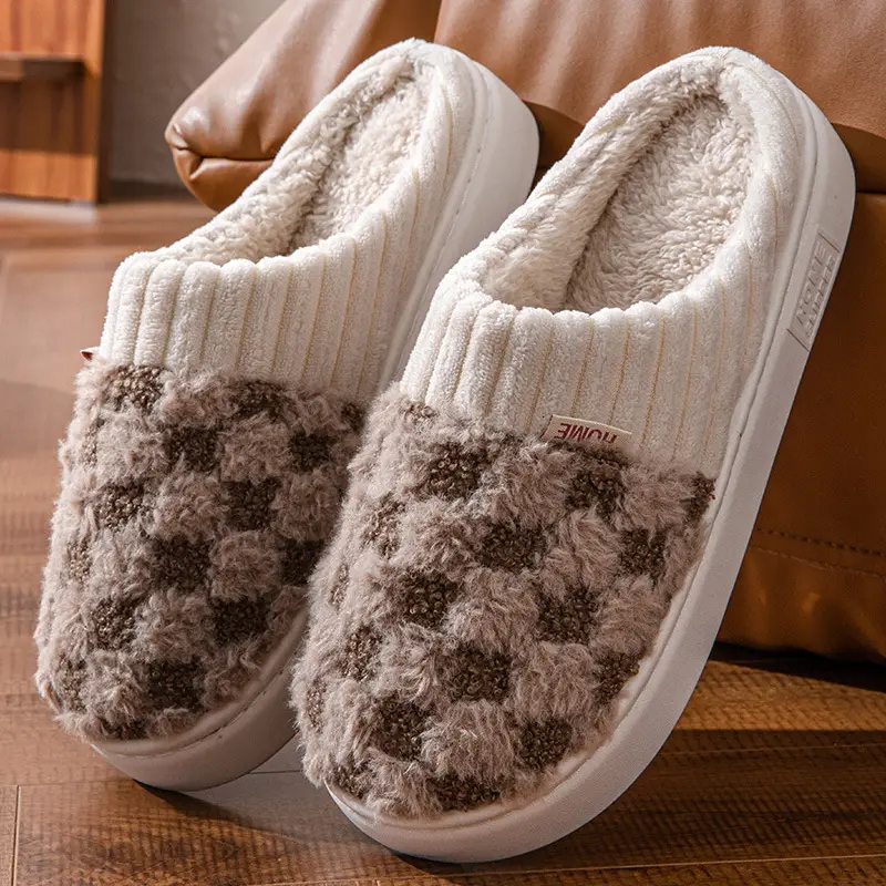 Cotton Slippers Green White Warm Indoor Women Winter - Image 4