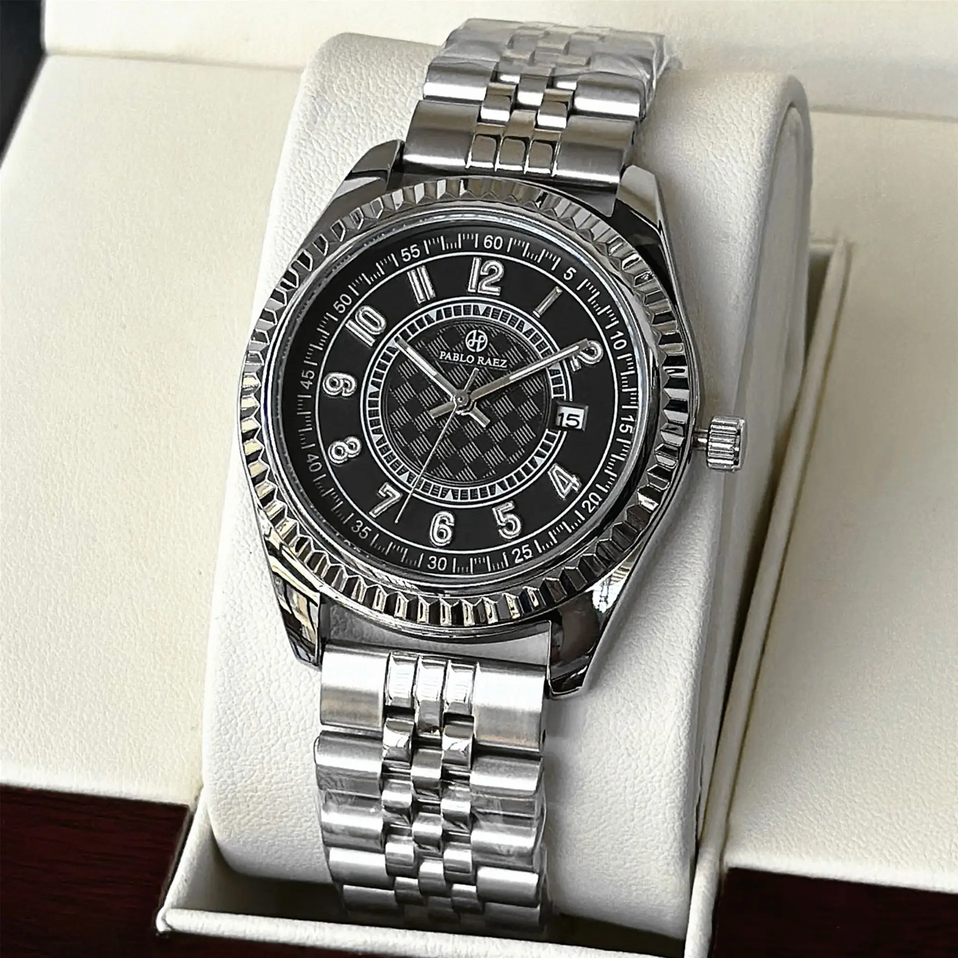 Men's Stainless Steel Calendar Watch with Luminous Dial