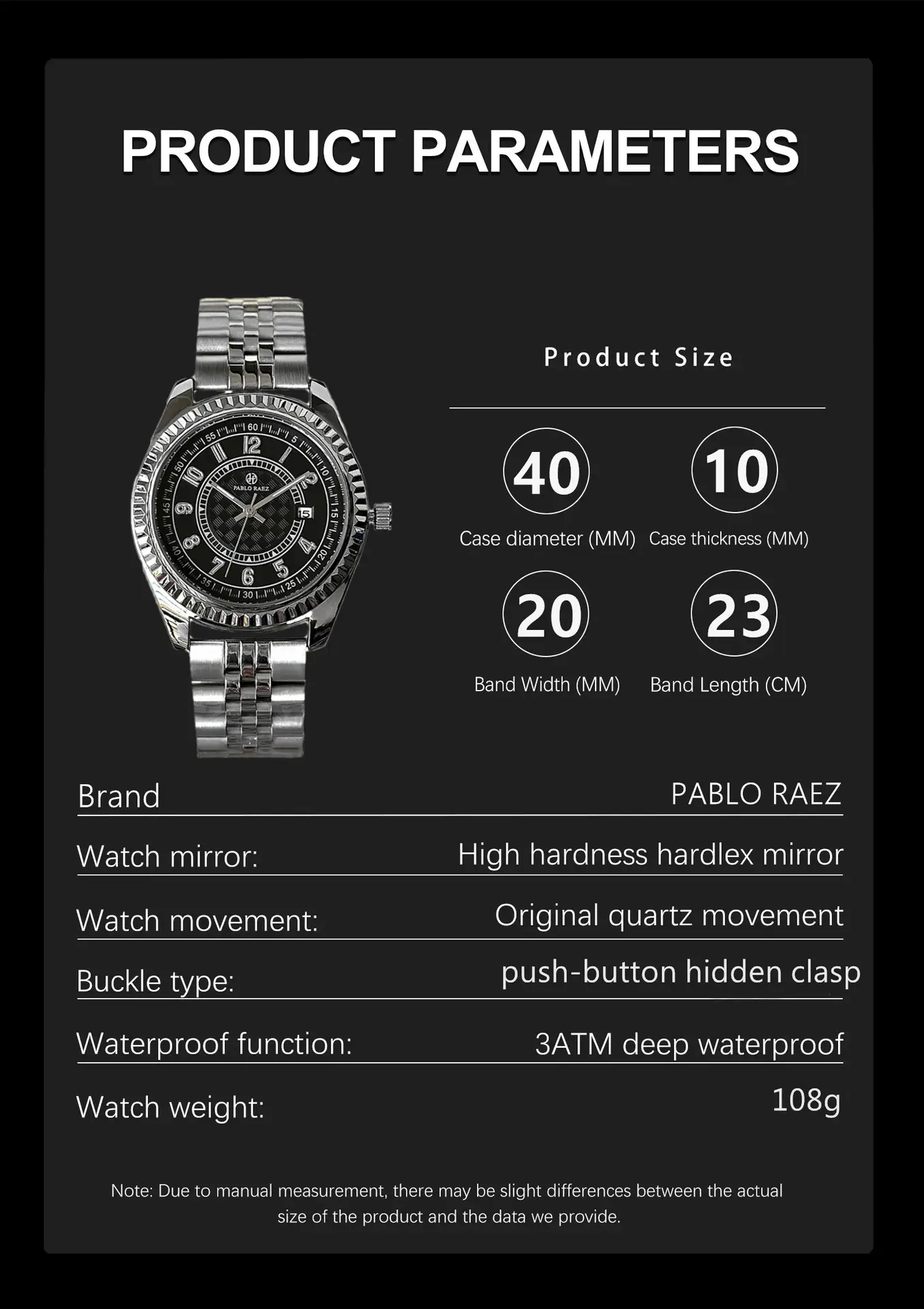 Men's Stainless Steel Calendar Watch with Luminous Dial — feature 20