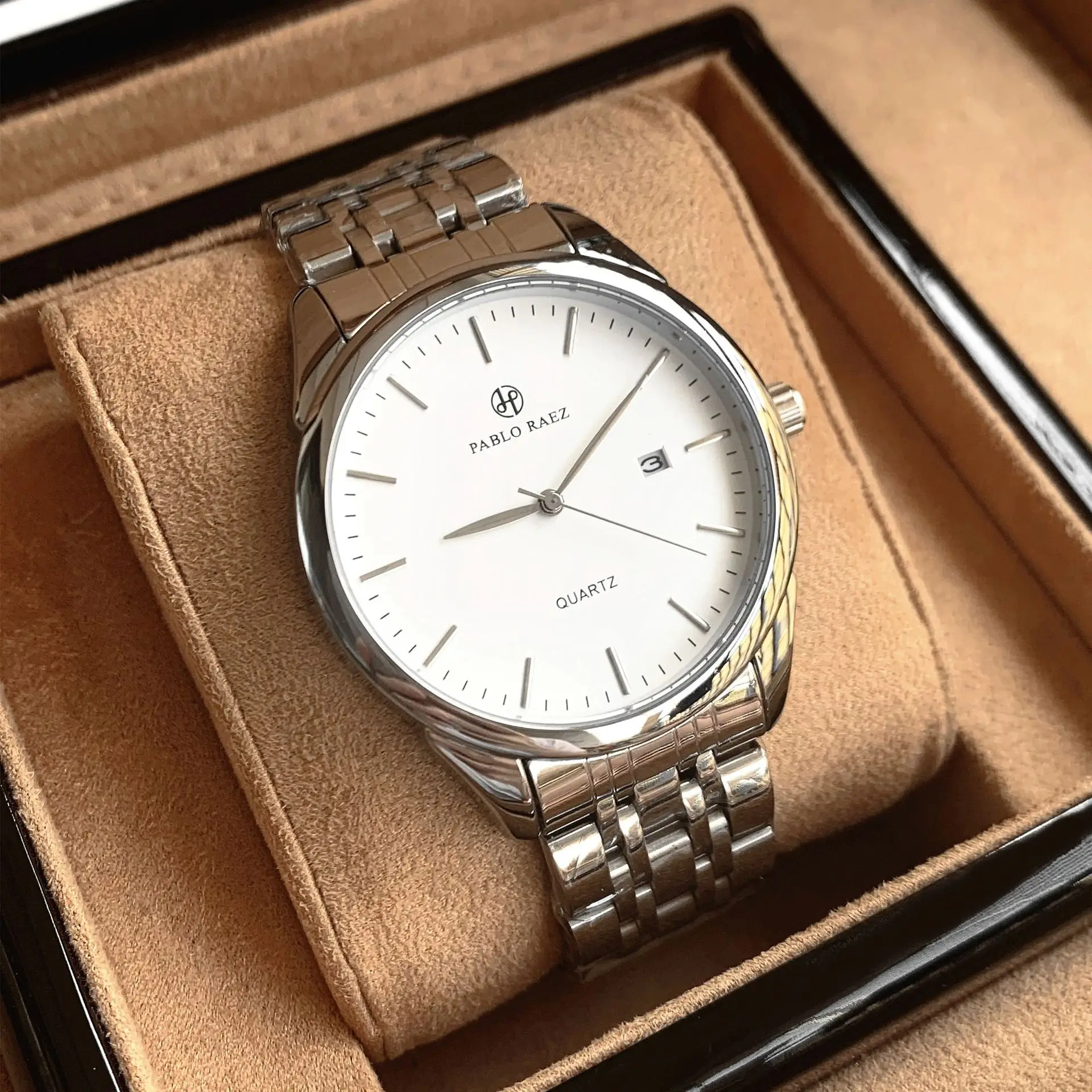 Men's Stainless Steel Quartz Watch with Chain Strap