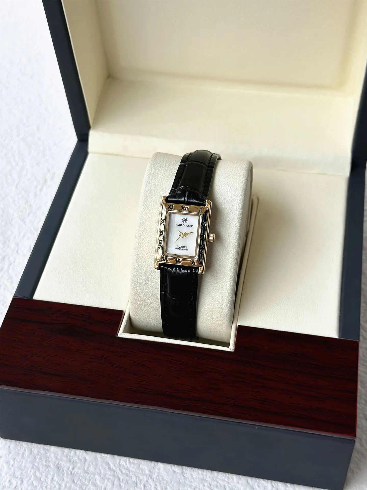 Pablo Raez Square Dial Women's Watch Black Leather Belt — feature 10