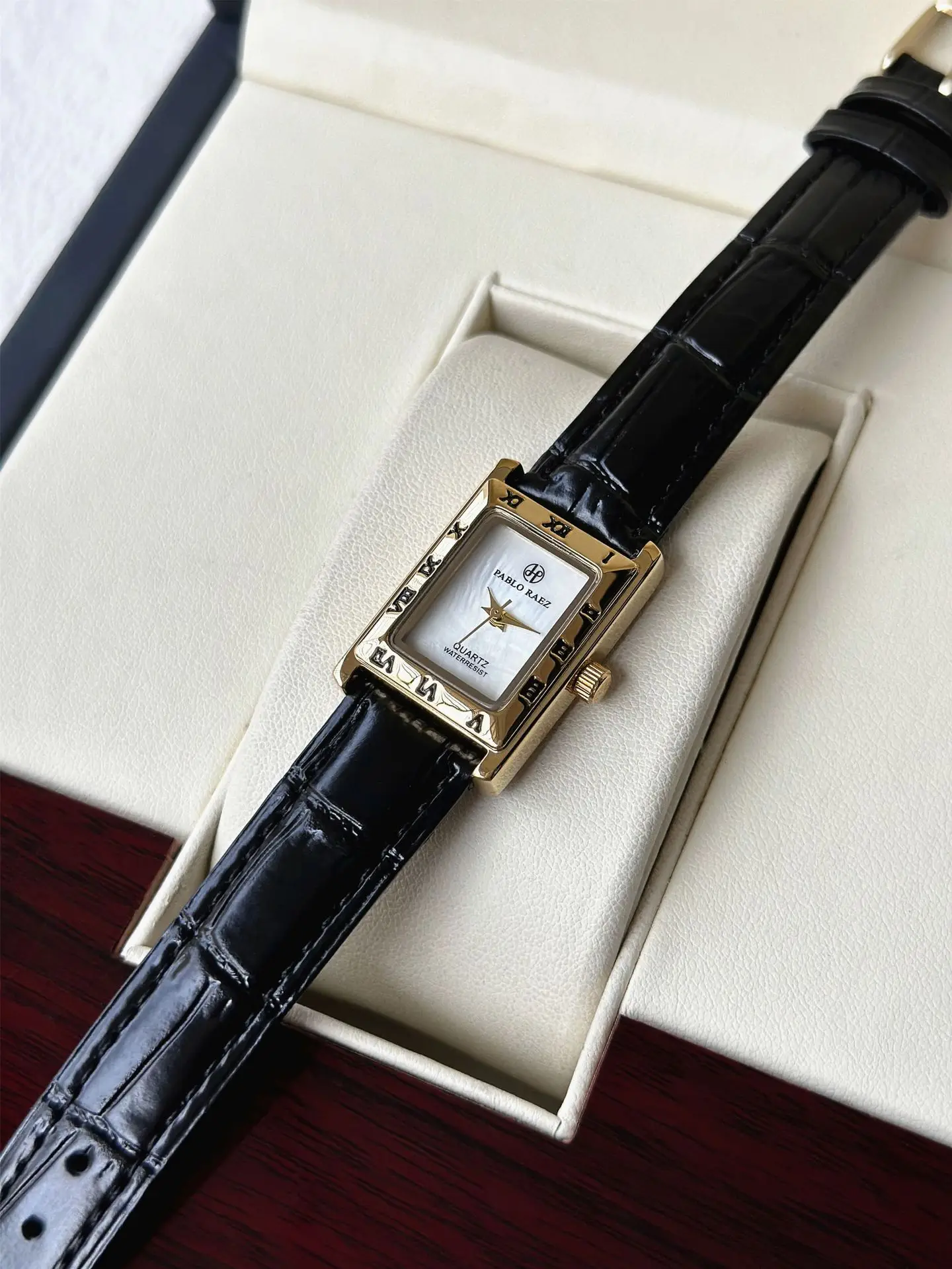 Pablo Raez Square Dial Women's Watch Black Leather Belt — feature 14