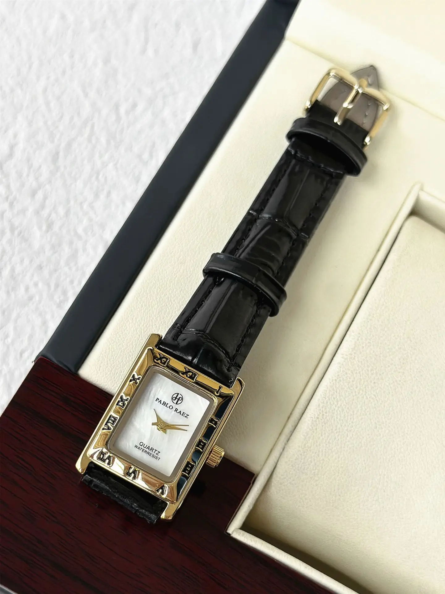 Pablo Raez Square Dial Women's Watch Black Leather Belt — feature 15