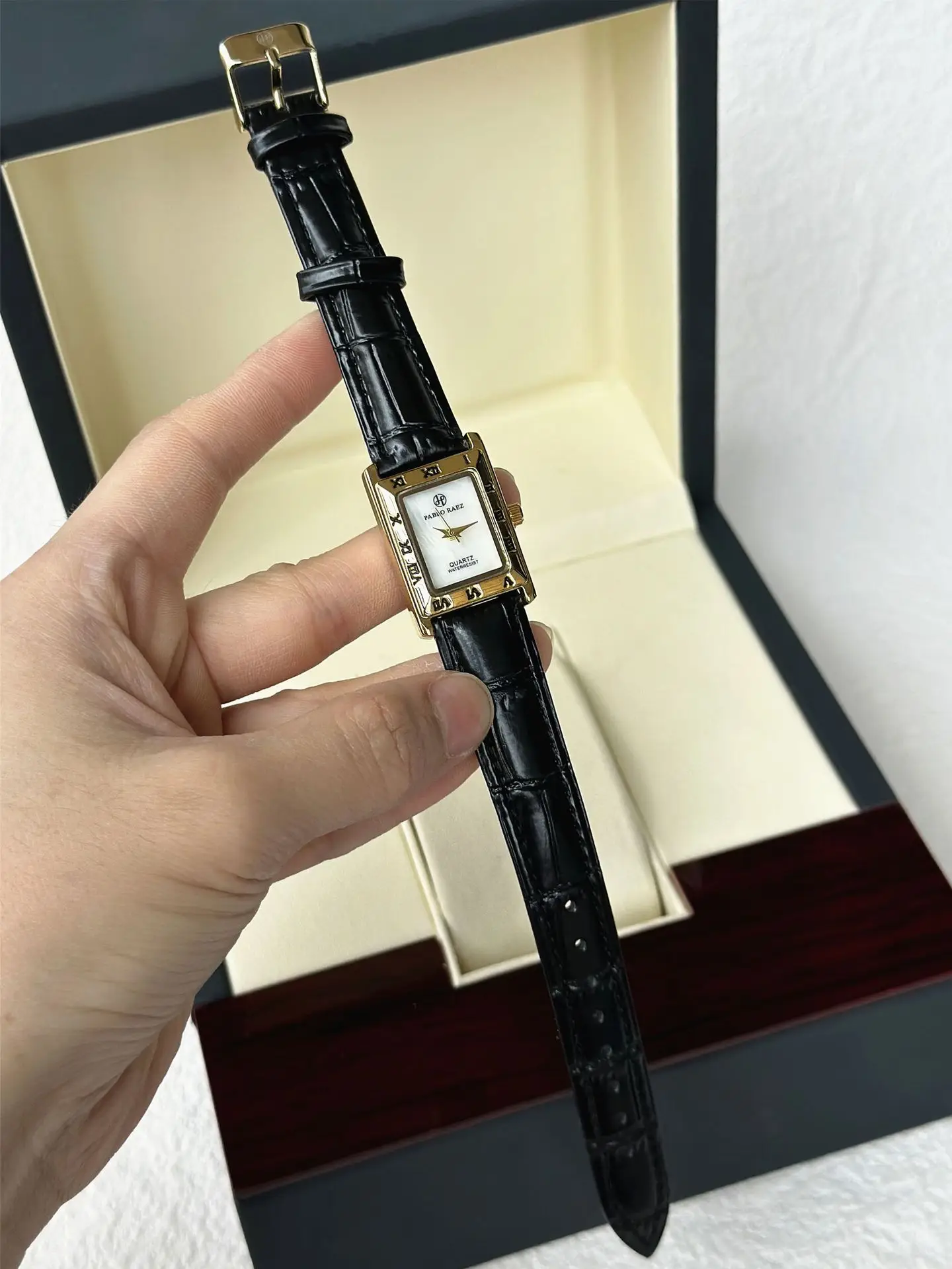 Pablo Raez Square Dial Women's Watch Black Leather Belt — feature 16