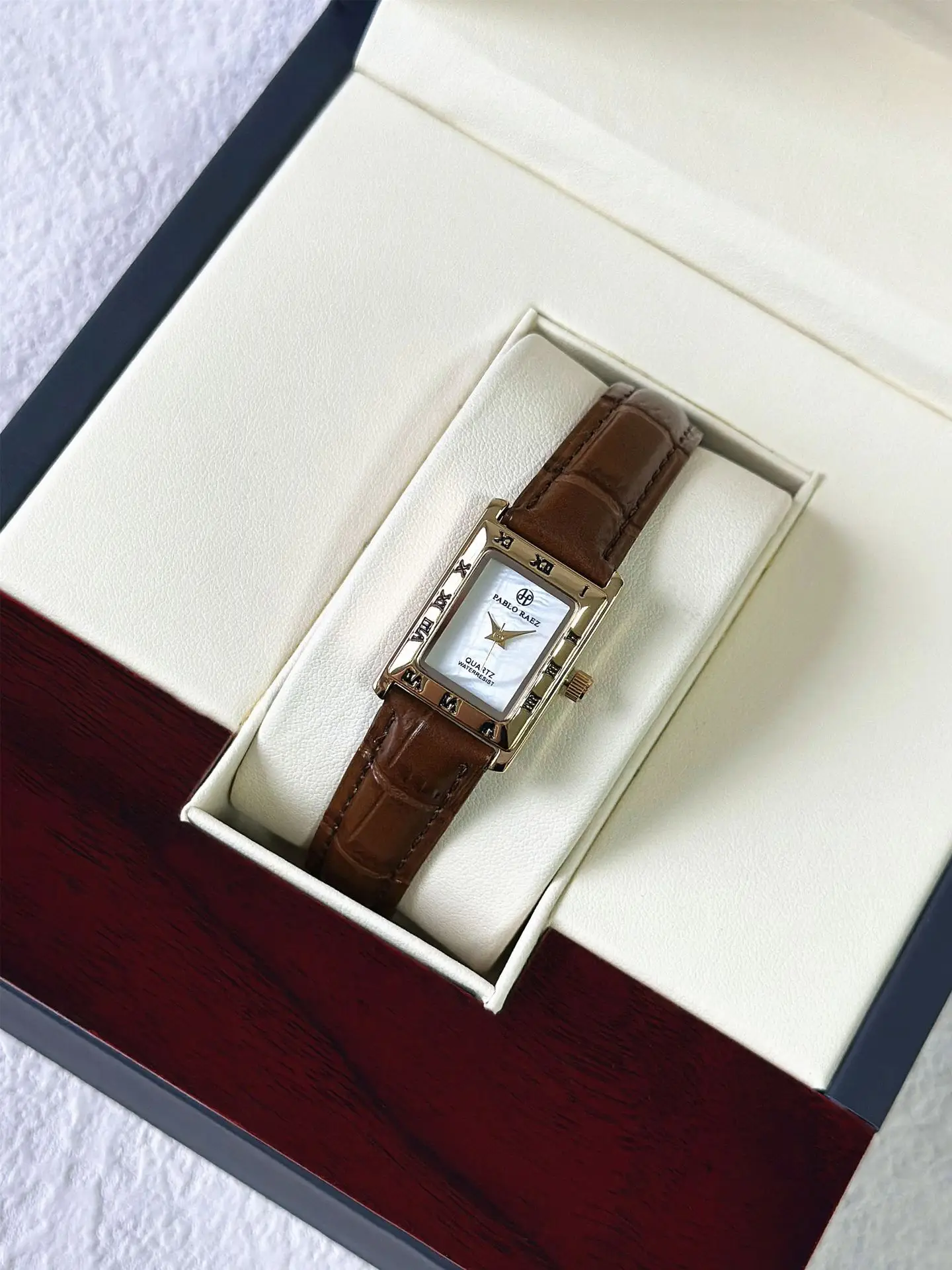 Pablo Raez Square Dial Women's Watch Black Leather Belt — feature 20