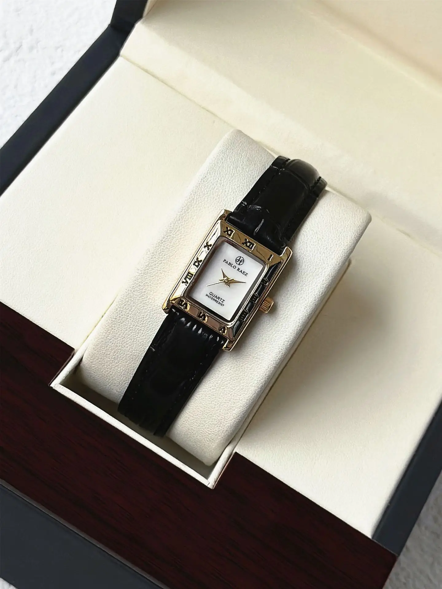 Pablo Raez Square Dial Women's Watch Black Leather Belt — feature 8