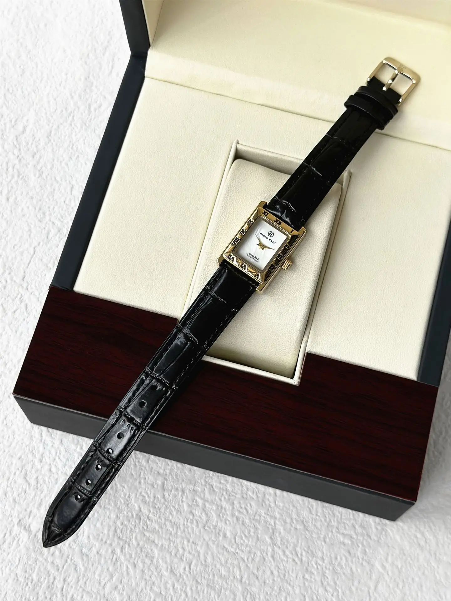 Pablo Raez Square Dial Women's Watch Black Leather Belt — feature 9