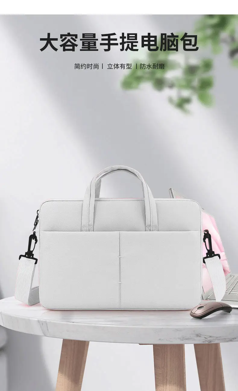 White Waterproof Laptop Shoulder Bag for Business Travel — feature 2