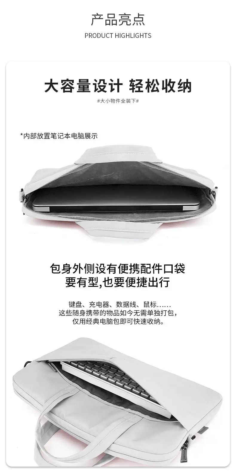 White Waterproof Laptop Shoulder Bag for Business Travel — feature 7