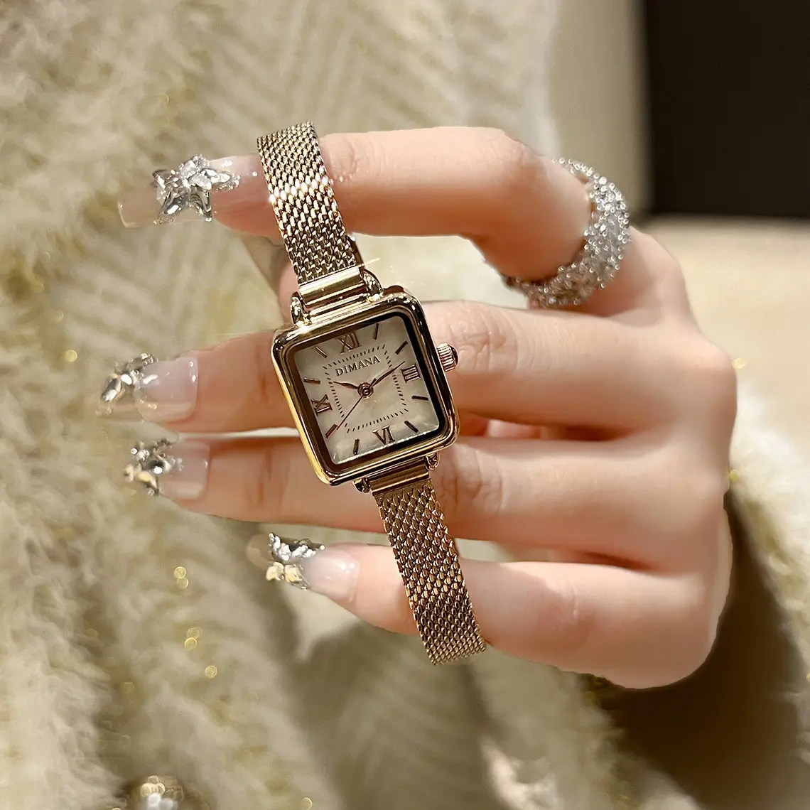 Women's Vintage Square Watch Brown Leather Strap Valentine Gift - Image 3