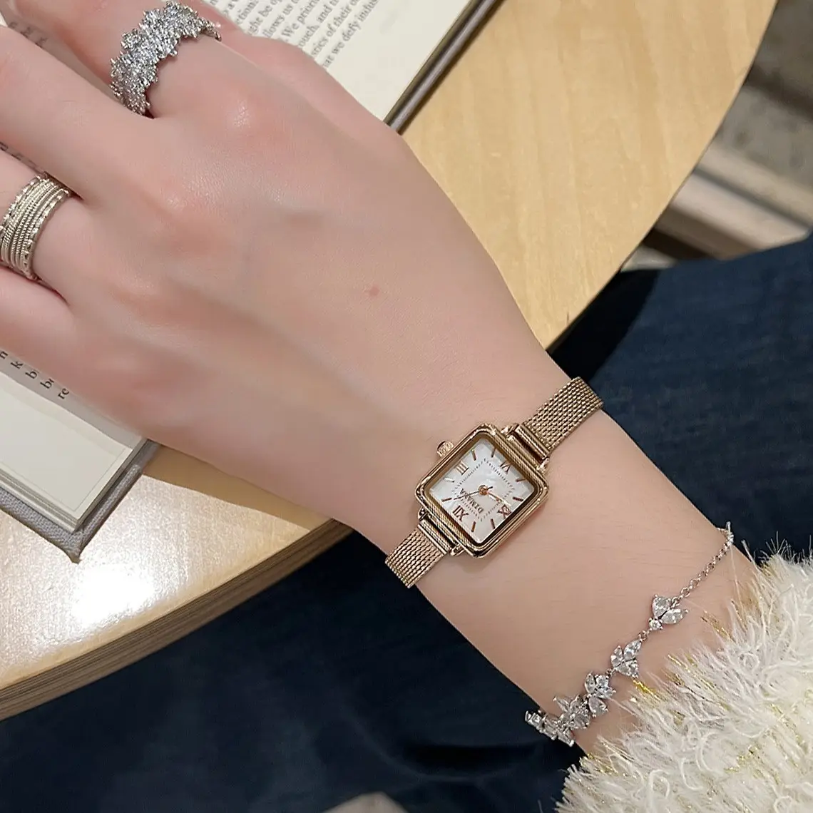 Women's Vintage Square Watch Brown Leather Strap Valentine Gift - Image 6