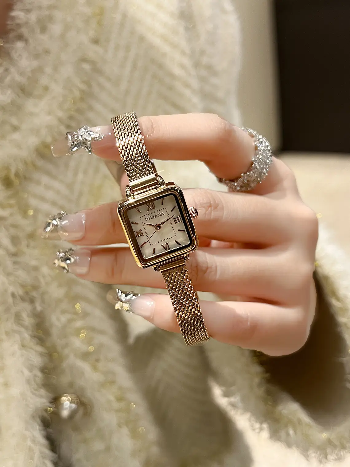 Women's Vintage Square Watch Brown Leather Strap Valentine Gift — feature 1