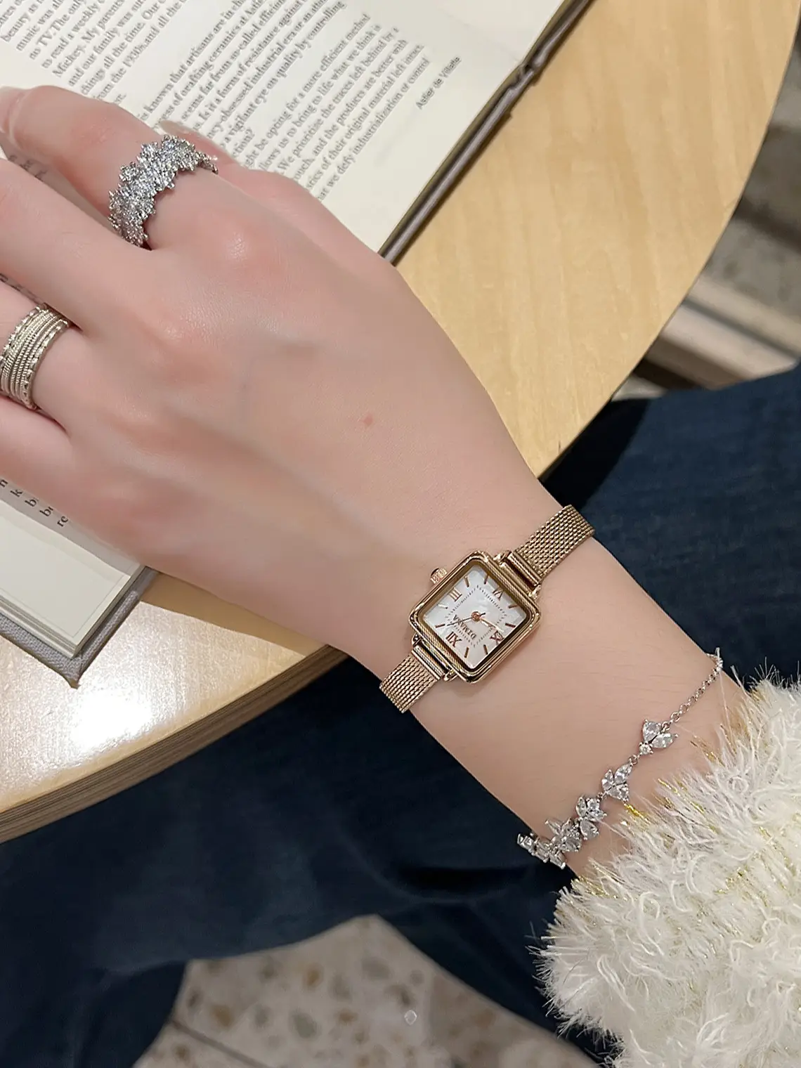 Women's Vintage Square Watch Brown Leather Strap Valentine Gift — feature 8