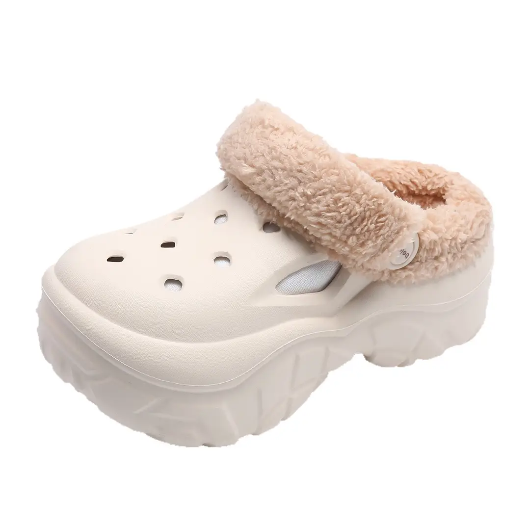 Women's Autumn and Winter Clogs with Plush Lining, Thickened and Warm Cotton Slippers, Height-Increasing Thick-Soled Non-Slip Eva Outdoor Closed-Toe Cotton Shoes Wholesale