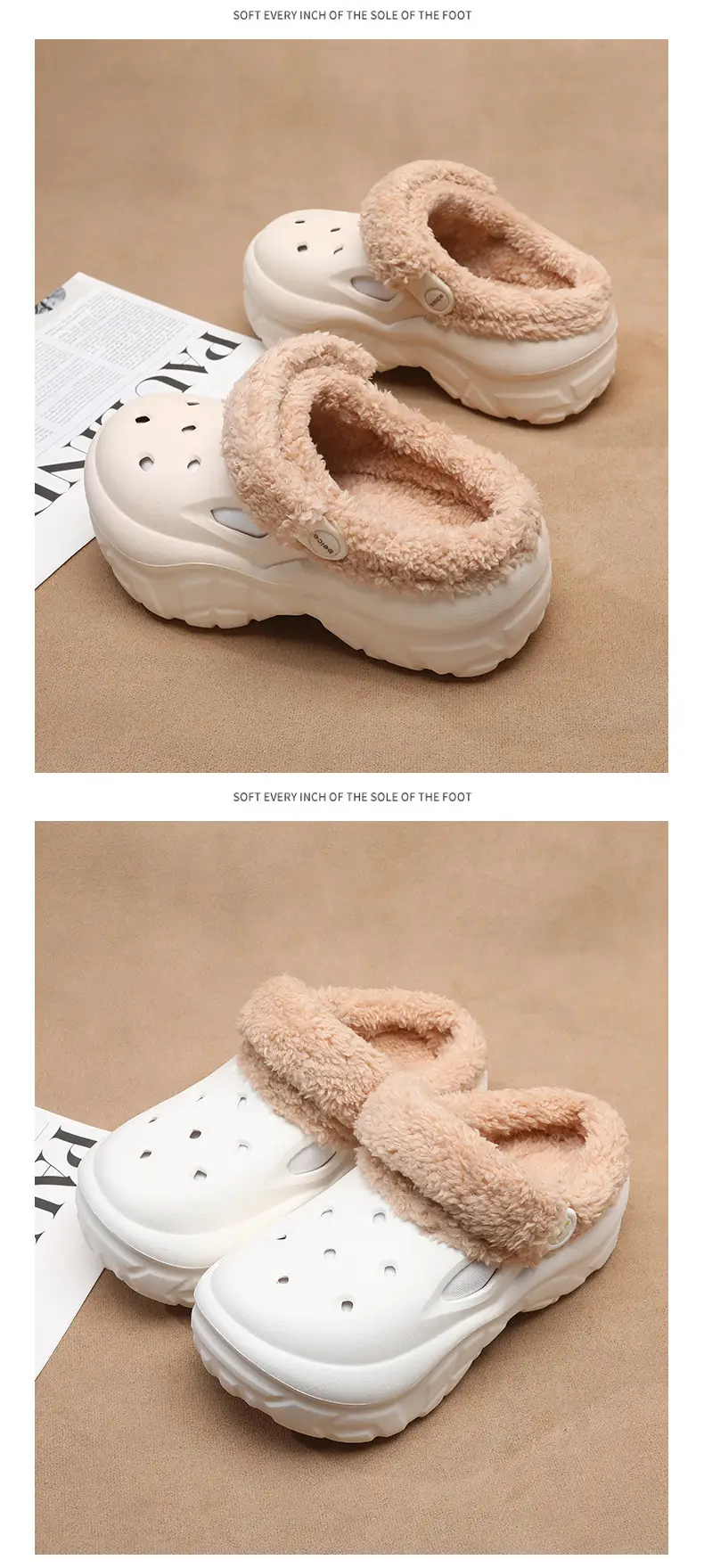Women's Autumn and Winter Clogs with Plush Lining, Thickened and Warm Cotton Slippers, Height-Increasing Thick-Soled Non-Slip Eva Outdoor Closed-Toe Cotton Shoes Wholesale — feature 17