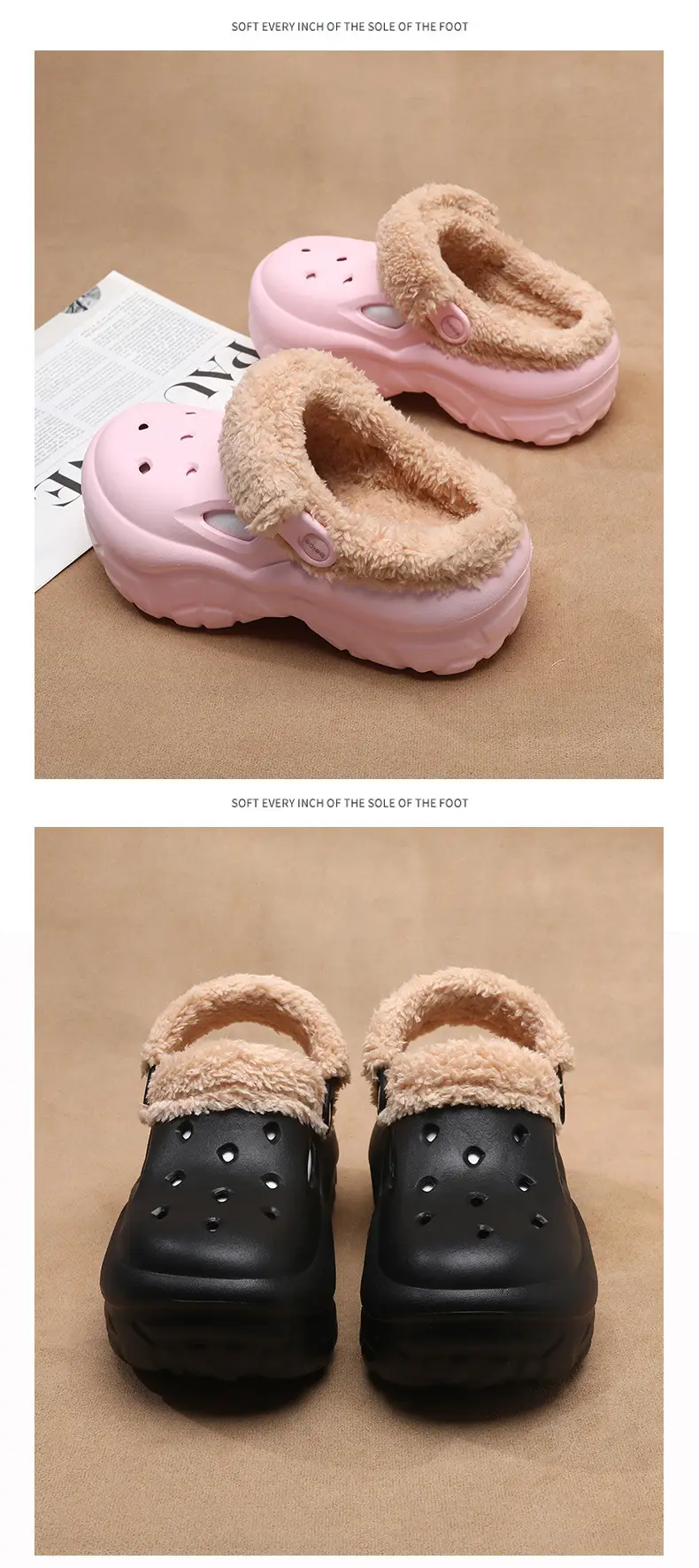 Women's Autumn and Winter Clogs with Plush Lining, Thickened and Warm Cotton Slippers, Height-Increasing Thick-Soled Non-Slip Eva Outdoor Closed-Toe Cotton Shoes Wholesale — feature 20