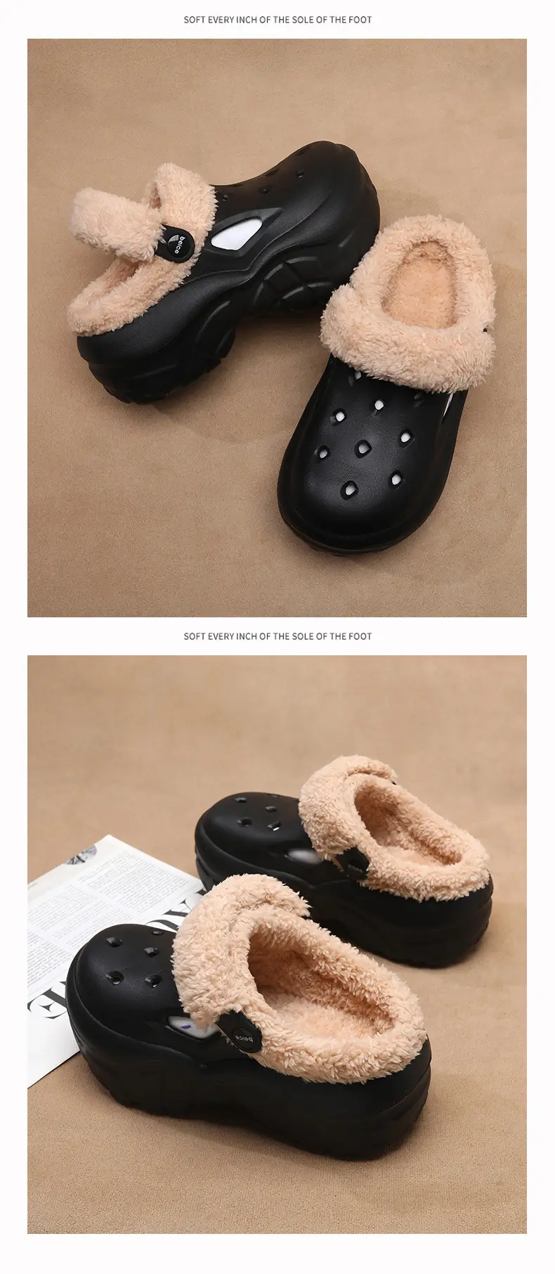 Women's Autumn and Winter Clogs with Plush Lining, Thickened and Warm Cotton Slippers, Height-Increasing Thick-Soled Non-Slip Eva Outdoor Closed-Toe Cotton Shoes Wholesale — feature 21