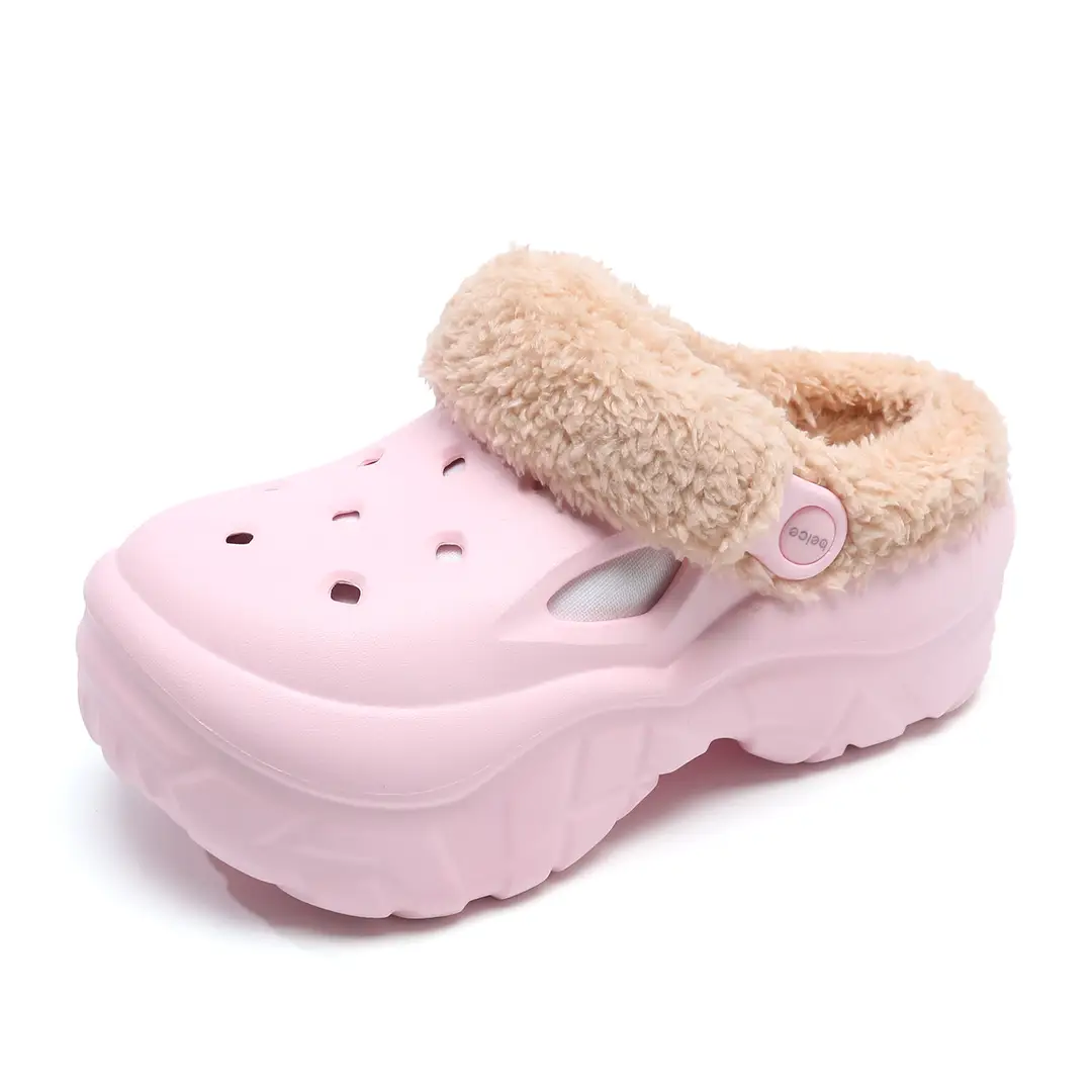 Women's Autumn and Winter Clogs with Plush Lining, Thickened and Warm Cotton Slippers, Height-Increasing Thick-Soled Non-Slip Eva Outdoor Closed-Toe Cotton Shoes Wholesale