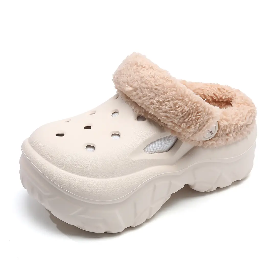 Women's Autumn and Winter Clogs with Plush Lining, Thickened and Warm Cotton Slippers, Height-Increasing Thick-Soled Non-Slip Eva Outdoor Closed-Toe Cotton Shoes Wholesale