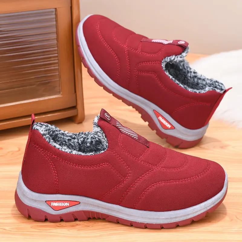 Winter women's cotton shoes middle-aged and elderly fleece-lined thickened mountaineering bottom warm cotton shoes one pedal flat snow boots wholesale - Image 9