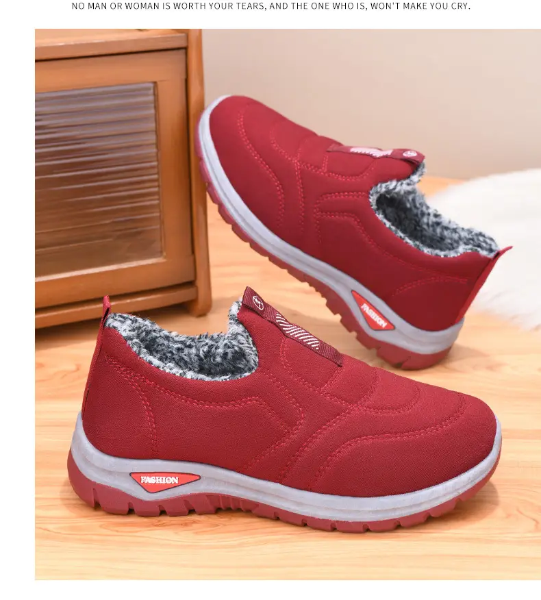 Winter women's cotton shoes middle-aged and elderly fleece-lined thickened mountaineering bottom warm cotton shoes one pedal flat snow boots wholesale — feature 10