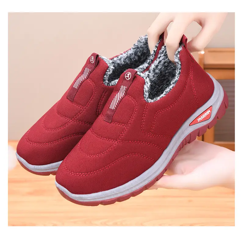 Winter women's cotton shoes middle-aged and elderly fleece-lined thickened mountaineering bottom warm cotton shoes one pedal flat snow boots wholesale — feature 11
