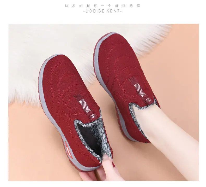 Winter women's cotton shoes middle-aged and elderly fleece-lined thickened mountaineering bottom warm cotton shoes one pedal flat snow boots wholesale — feature 12