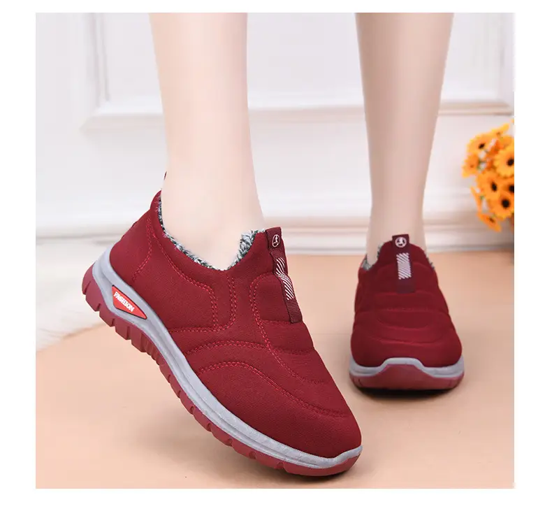 Winter women's cotton shoes middle-aged and elderly fleece-lined thickened mountaineering bottom warm cotton shoes one pedal flat snow boots wholesale — feature 14