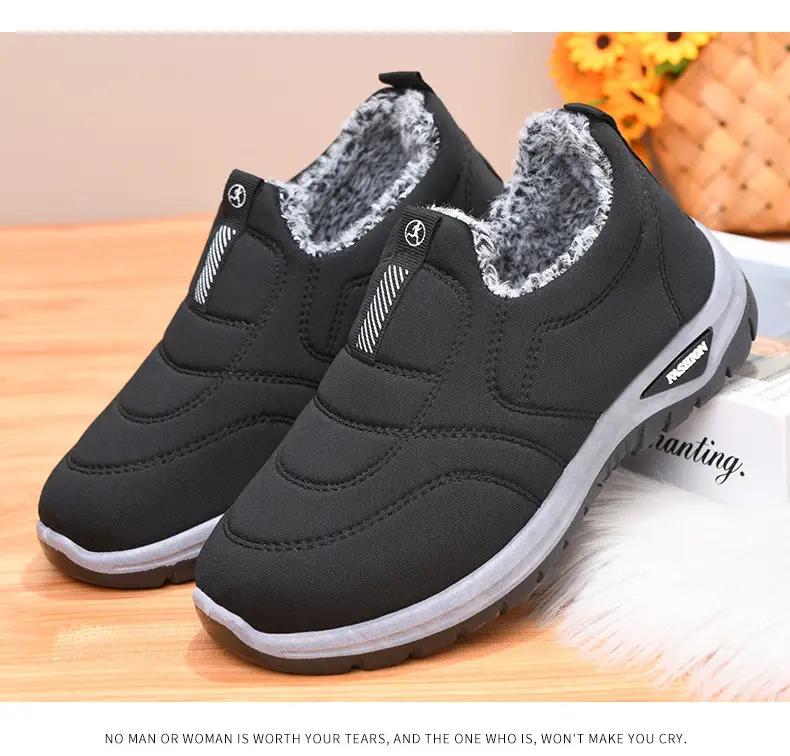 Winter women's cotton shoes middle-aged and elderly fleece-lined thickened mountaineering bottom warm cotton shoes one pedal flat snow boots wholesale — feature 15