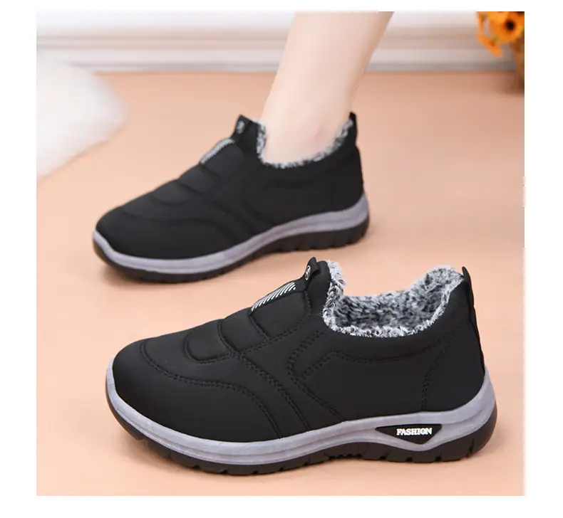 Winter women's cotton shoes middle-aged and elderly fleece-lined thickened mountaineering bottom warm cotton shoes one pedal flat snow boots wholesale — feature 20
