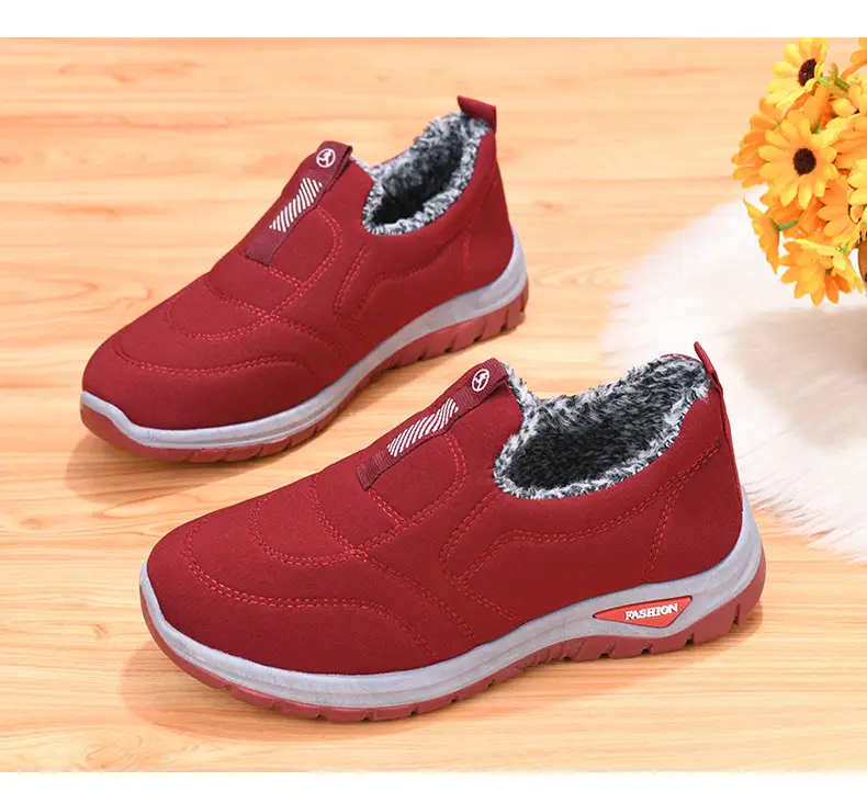 Winter women's cotton shoes middle-aged and elderly fleece-lined thickened mountaineering bottom warm cotton shoes one pedal flat snow boots wholesale — feature 9