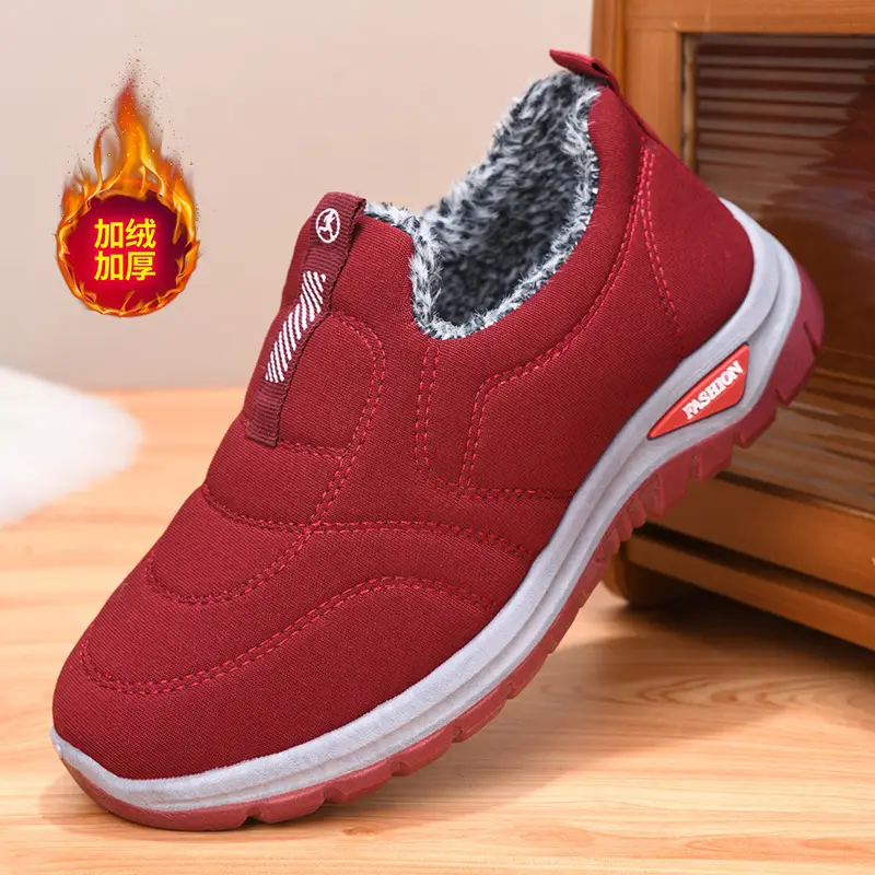Winter women's cotton shoes middle-aged and elderly fleece-lined thickened mountaineering bottom warm cotton shoes one pedal flat snow boots wholesale - Image 4