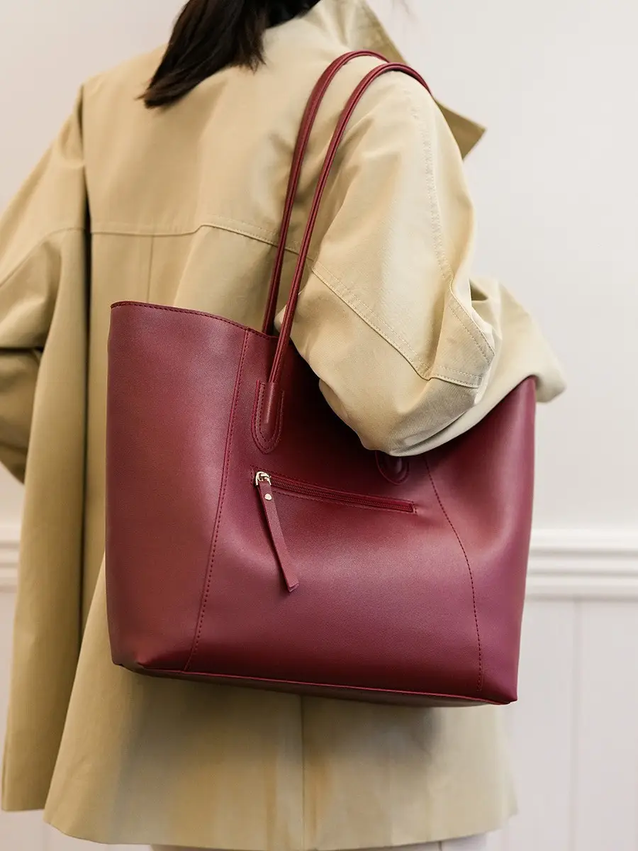 Brown Large Capacity Women's Tote Bag Shoulder Handbag - Image 8