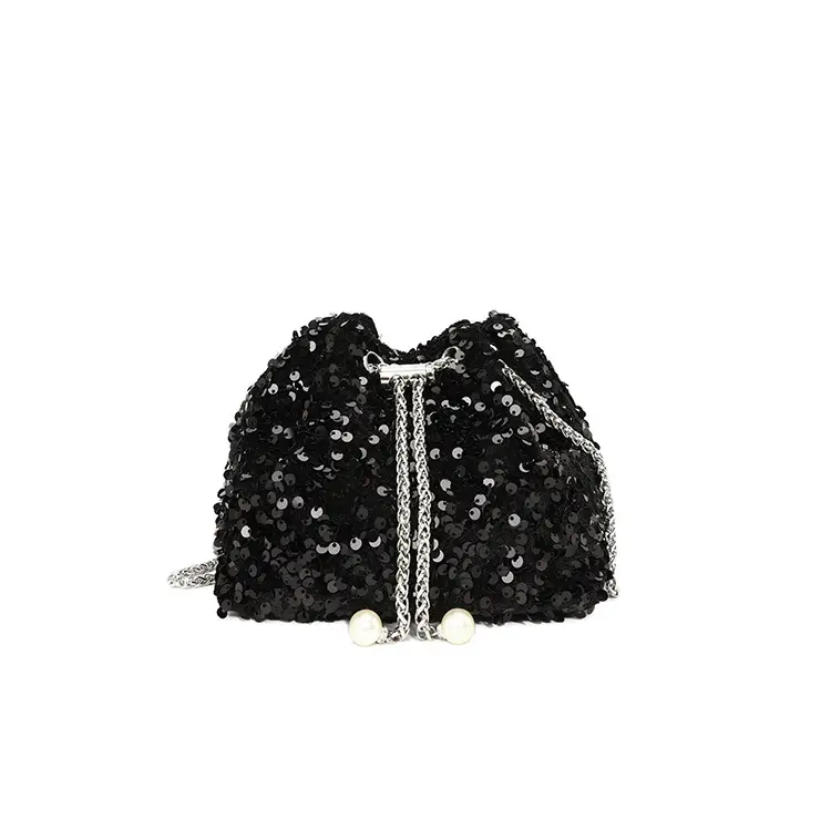 Black Sequin Chain Crossbody Bag for Women