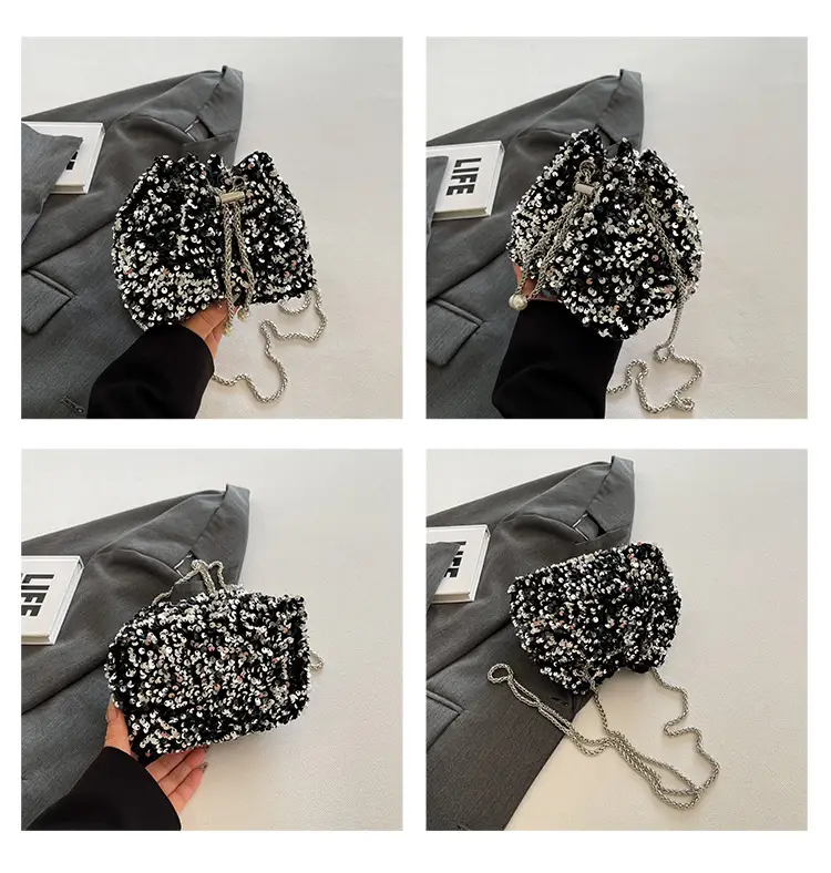 Black Sequin Chain Crossbody Bag for Women — feature 13