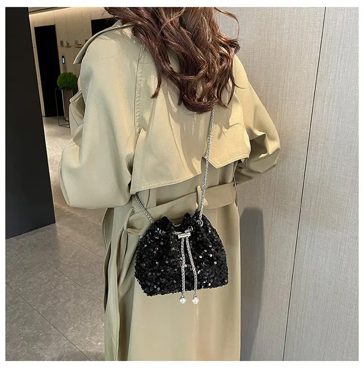Black Sequin Chain Crossbody Bag for Women — feature 19